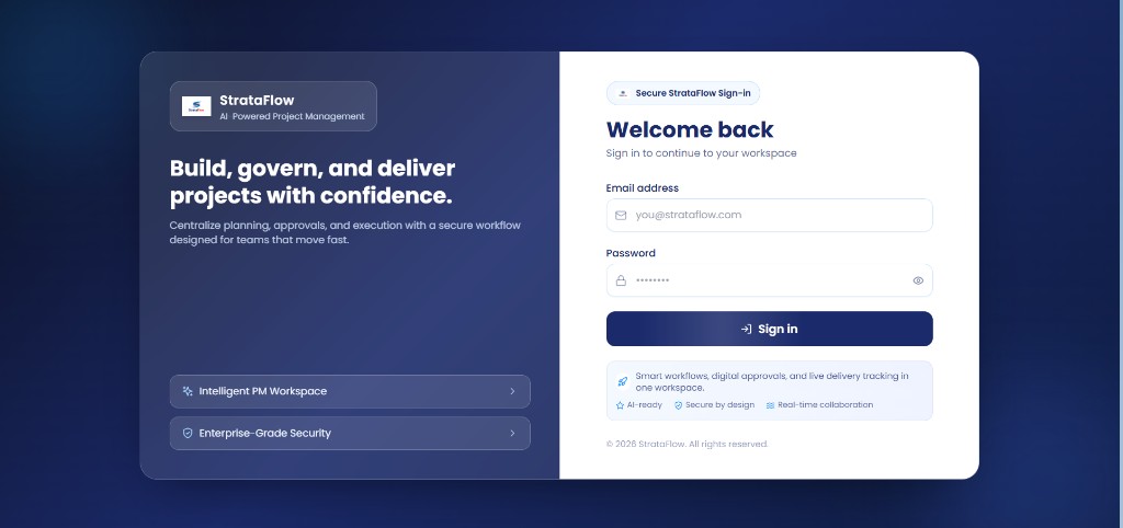 StrataFlow AI-powered project management login